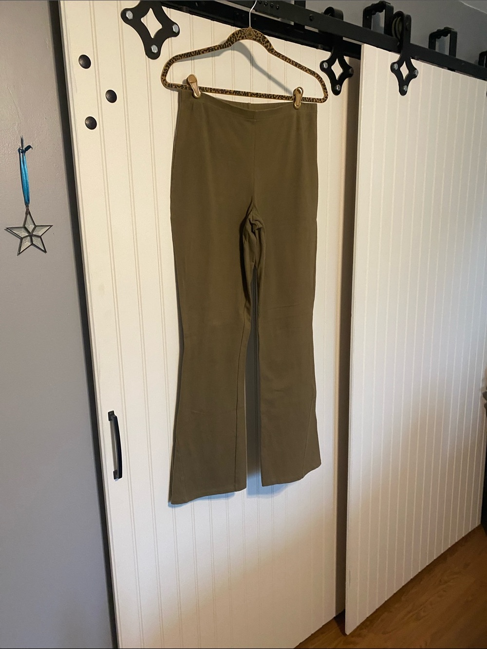 Women With Control Olive Green Flared Knit Pants MT